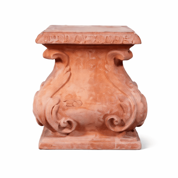 Verziertes Terracotta-Kapitell im korinthischen Stil – Handgefertigter Sockel aus Terrakotta für Garten und Haus